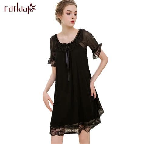 fdfklak sexy short sleeve sleepwear summer nightdress women sweet lace nightgown female lounge