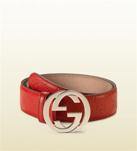 Gucci Ssima Leather Belt With Interlocking G Buckle In Red Lyst