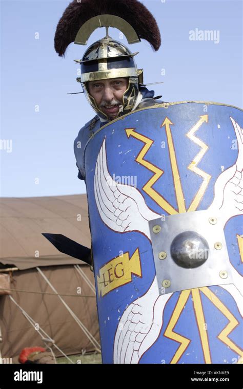 Roman Soldier With Scutum Shield Sword A Gladius Stock Photo Alamy