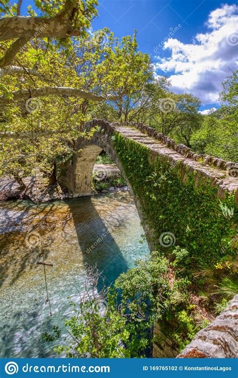 Old Stone Bridge In Klidonia Zagori Epirus Greece Stock Photo