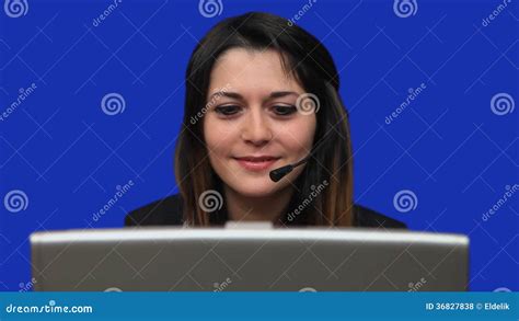 Blue Screen Beautiful Business Woman Girl Talk Laptop Chat Close Up Stock Footage Video Of