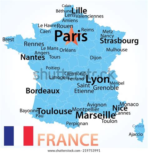 France Vector Map With Largest Cities Carefully Scaled Text By City