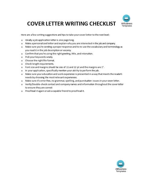 Resume Cover Letter Checklist Templates At