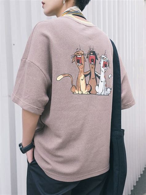 Dark Icon Animal Printed Round Neck Oversized T Shirt Men Korea Style