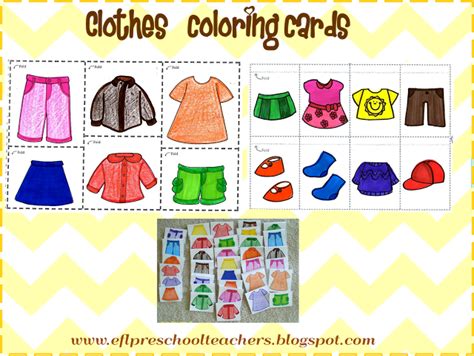 ESL/EFL Preschool Teachers: Clothes Theme for Preschool ELL. Coloring cards | Preschool themes ...