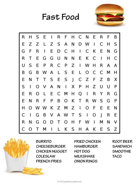 Make your own word search puzzle! Free Printable Fast Food Word Search | Word puzzles for ...