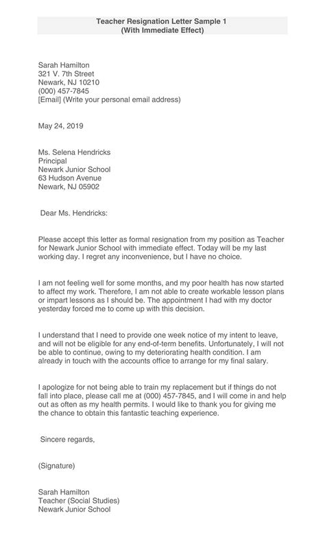 Immediate Resignation Letter Template For Your Needs Letter Template