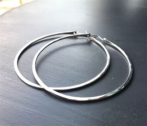 Extra Large Sterling Silver Hoop Earrings Thick Hammered Flat Etsy