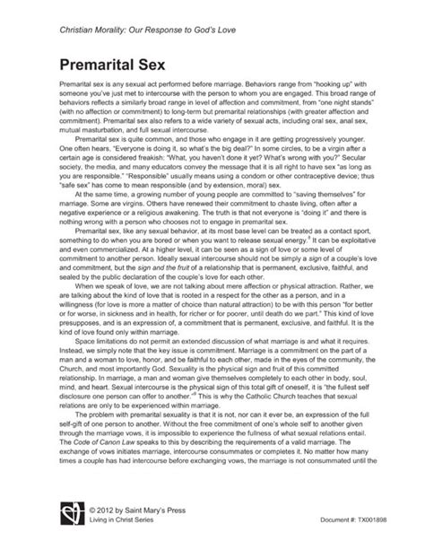 Premarital Sex Saint Mary S Press