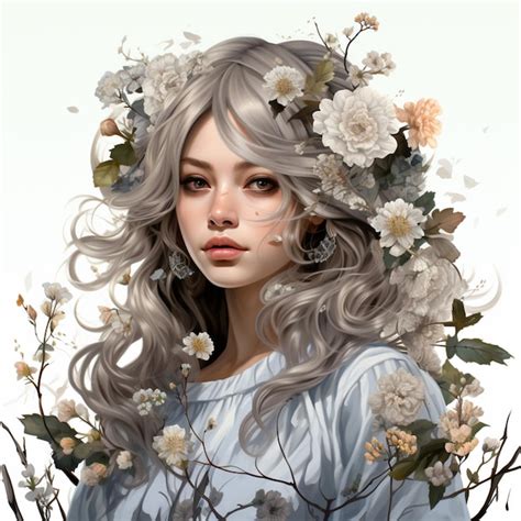 Premium Ai Image There Is A Woman With Long Hair And Flowers In Her