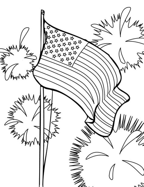 Dibujos De Bandera De Los Estados Unidos Y Fuegos Artificiales Para Colorear Para Colorear