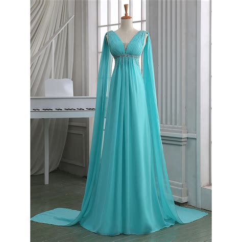 Sequins Ruched V Neck Empire Prom Dress Turquoise Floor Length Sweep