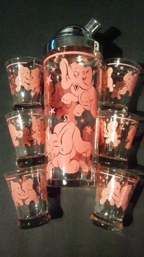 Vintage Hazel Atlas Glass Pink Elephant Cocktail By TriedAndNew 130