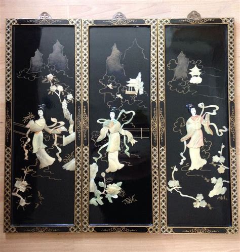 Details About Vintage Oriental Japanese Lacquered Mother Of Pearl Wall Hanging Pictures Plaque