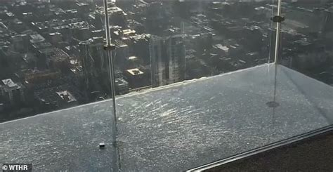Glass Skydeck On 103rd Floor Of Chicago Willis Tower Cracked Beneath