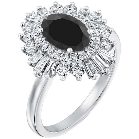2 12 Carat 14 Karat White Gold Certified Oval Black Diamond Engagement