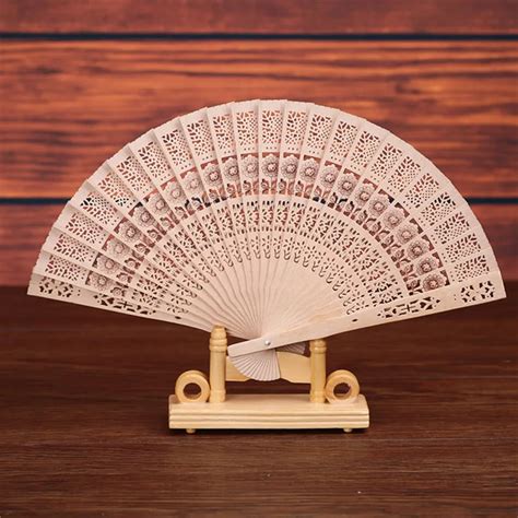 2019 Craft Fans Folding Hand Held Bamboo Fan Wooden Carved For Outdoor