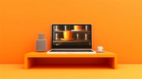 3d Illustration Of A Laptop Computer On An Orange Office Scene