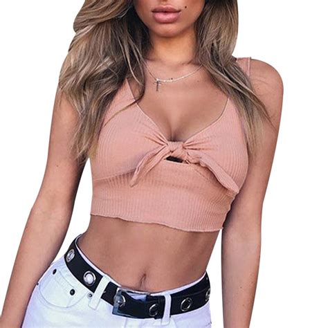 2018 Sexy Women Ladies Sleeveless Deep V Neck Cotton Knitted Tank Tops