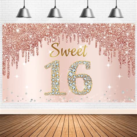 Buy Happy Sweet 16th Birthday Banner Backdrop Decorations For Girls