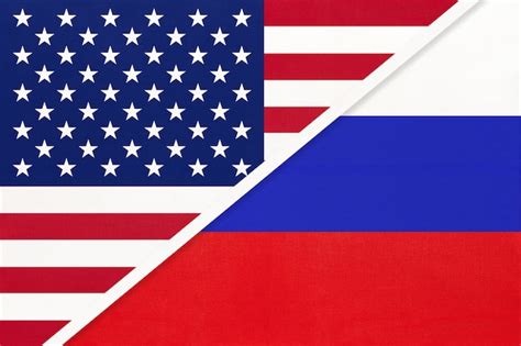 Premium Photo | Usa american flag and russian flag together background