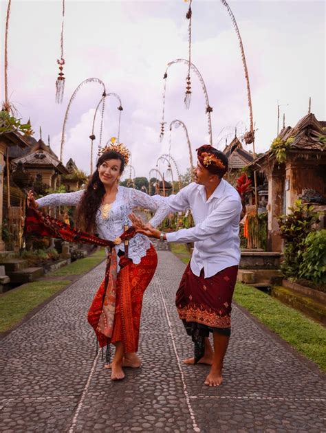 Multicultural Couple Dancing Traditional Balinese Dance Happy Couple
