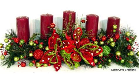 Decorated Christmas Candle Holder Floral Arrangement 5 Arm Pillar