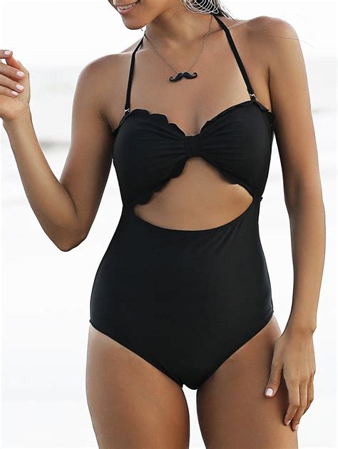 20 Off 2021 Cut Out Halter High Waisted One Piece Swimwear In Black Zaful