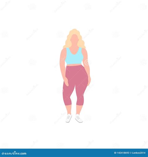 Blonde Nice Plump Woman With Curvy Body Girl In A Trendy Fashion Sportive Clothes Flat Vector