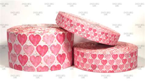 Valentines Ribbon Heart Ribbon Pink Hearts Ribbon Gold Dots
