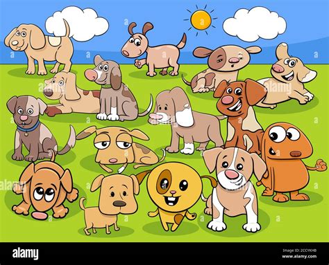 Cartoon Illustration Of Cute Puppies Or Little Dogs Animal Characters