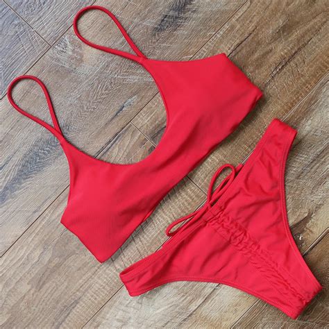 Aliexpress Com Buy Red Bikini Backless Swimsuit Sexy Swimwear