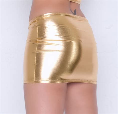 Gouden Mini Rok Metallic Glanzende Natte Look Stretch Spandex Etsy