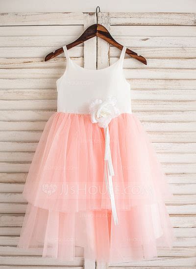a line princess tea length flower girl dress tulle cotton sleeveless straps 010092610