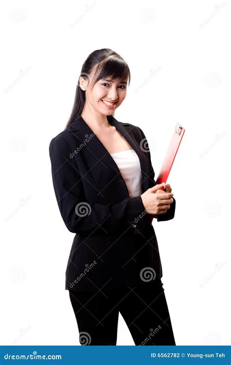 Businesswoman With A Red File Stock Photo Image Of Sales Confident