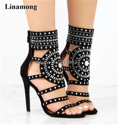 2018 Ladies New Fashion Open Toe Bling Bling Rhinestone Gladiator Sandals Cut Out Crystal High