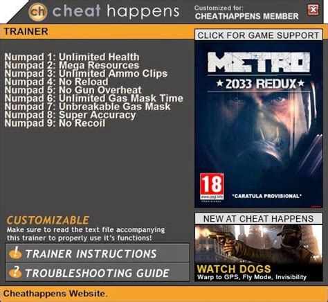 Cheat Happens Game Trainers Metro 2033 Redux Trainer