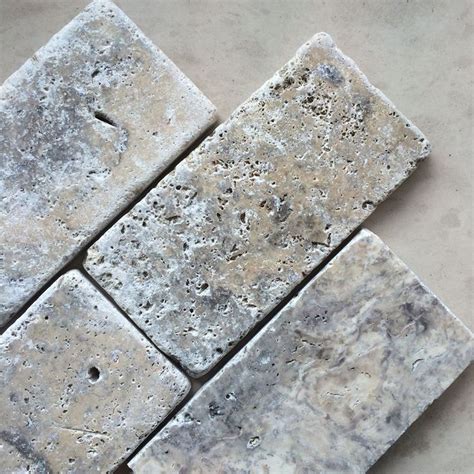 Tumbled Silver Travertine 3x6 Subway Tile Marble Backsplash