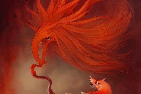 Prompt A Beautiful Red Orange Kumiho Nine Fox Tails Stable