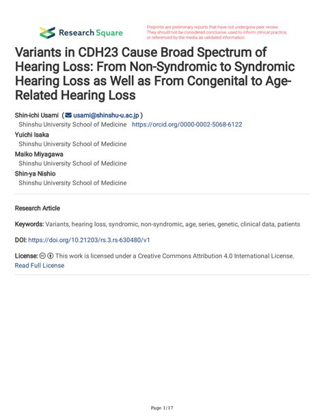 Pdf Variants In Cdh23 Cause Broad Spectrum Of Hearing Loss From Non Syndromic To Syndromic