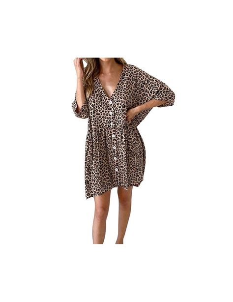 2019 Summer Women Leopard Printed Dress Loose Casual Ladies Short Dress