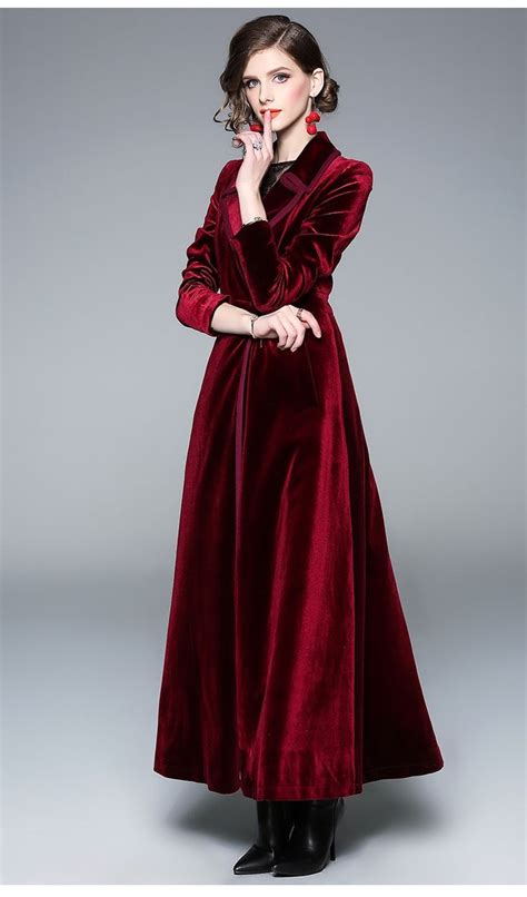 wine red trench coat women s 2xl plus size 19 autumn winter new europe and america notched