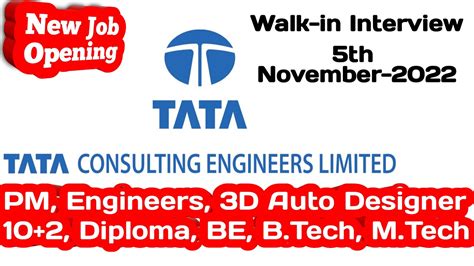 Tata Consulting Engineers Ltd Walk In Interview 2022 Tce Job Openings Job Openings For