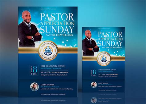 Blue Pastor Appreciation Flyer Poster Template Godserv Designs