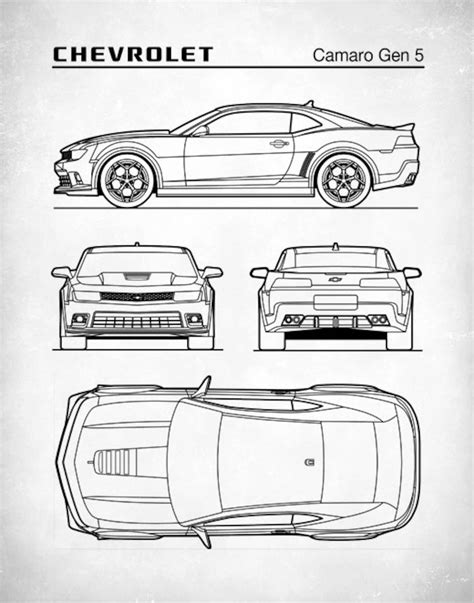 Auto Art Patent Prints Chevrolet Camaro Gen 5 Blueprint Etsy