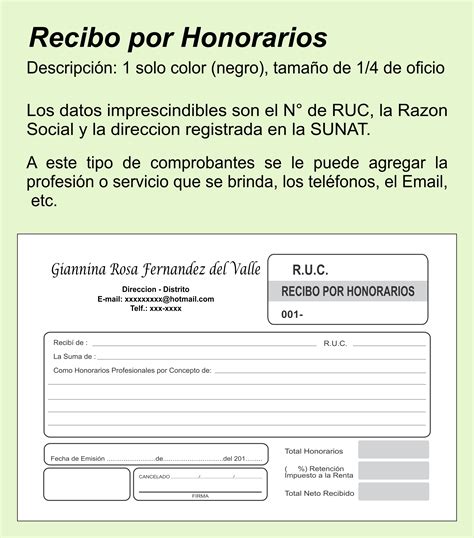 Recibo Por Honorarios Imprenta Delivery Servicios Gr Ficos Y