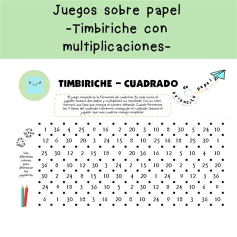 Juegos Sobre Papel Timbiriche De Las Multiplicaciones Avioncito De Papel