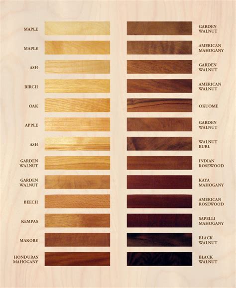 Wood Species Color Chart