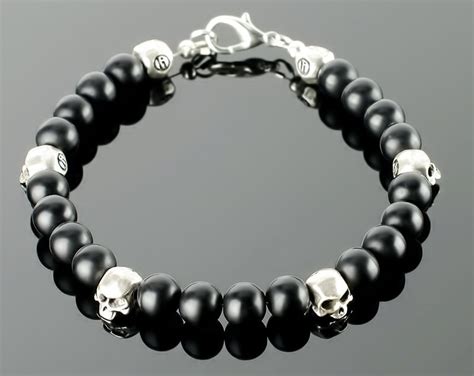 Mens Skull Skull Bracelets For Men With Black Gemstones