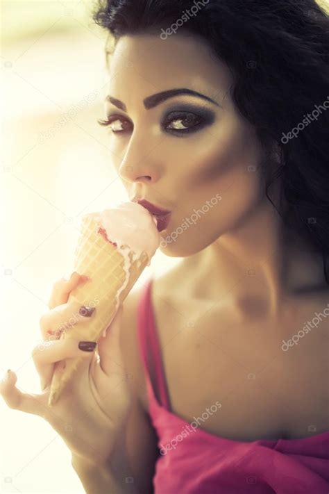 Sexy Lady Eating Ice Cream Stock Photo By Tverdohlib 81165972